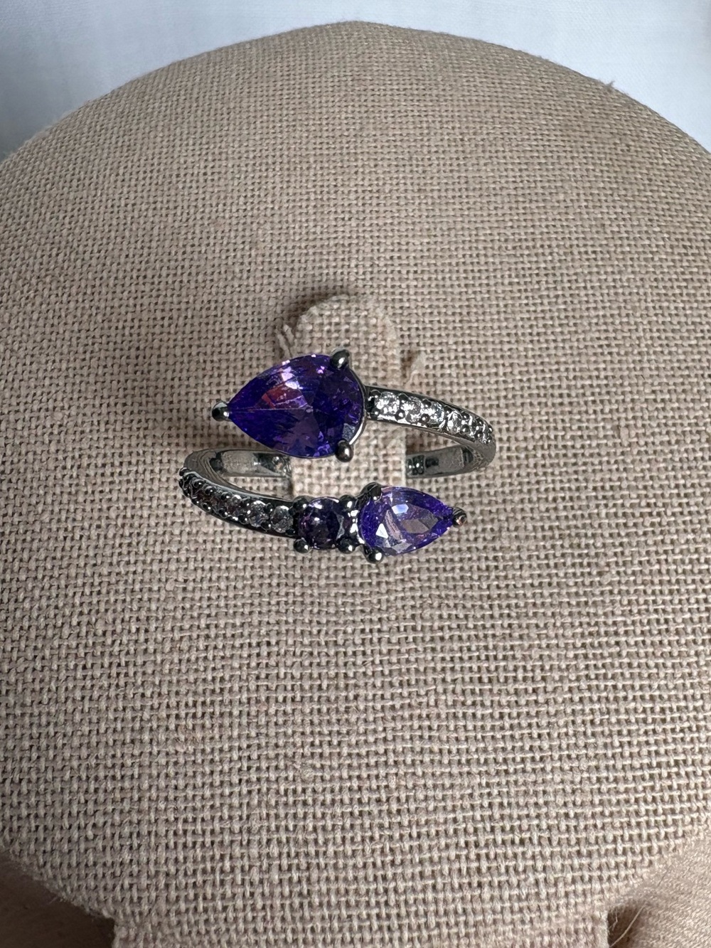 Bomb Party Purple CZ Pear Cut Wrap Statement Ring Gunmetal Tone - Adjustable